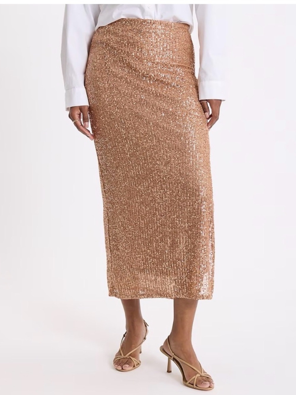 Express Rose Gold Sequin Midi Skirt
